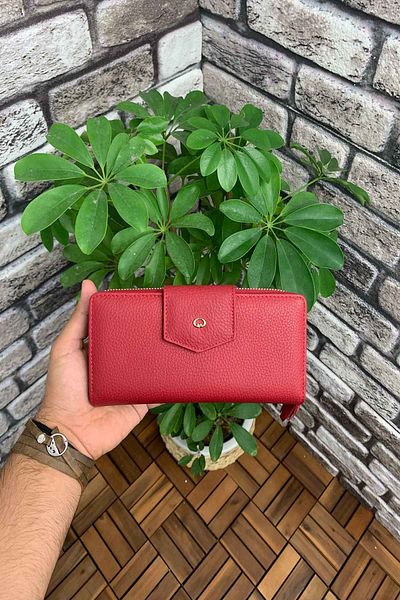 GUARD Matte Red Zippered and Genuine Leather Hand Portfolio