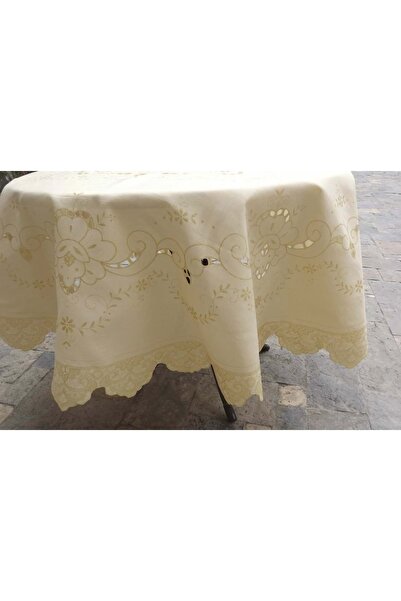 Mandaş Dertsiz Kesme Simli Yuvarlak Masa Örtüsü (160q)-gold