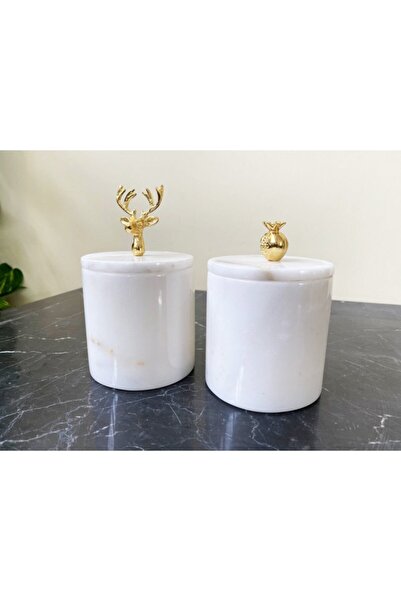 MIARIK DESIGN & DEKORASYON Beyaz Mermer Baharatlık Veya Dekoratif Kutu
