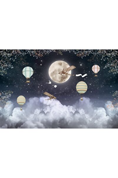adalidekor Çocuk Odası Duvar Kağıdı Uçak Ve Ay Desenli