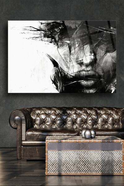 No 19 Desing Kara Kalem Kadın Cam Tablo,portre Duvar Dekarasyonu,ev Dekorasyo...