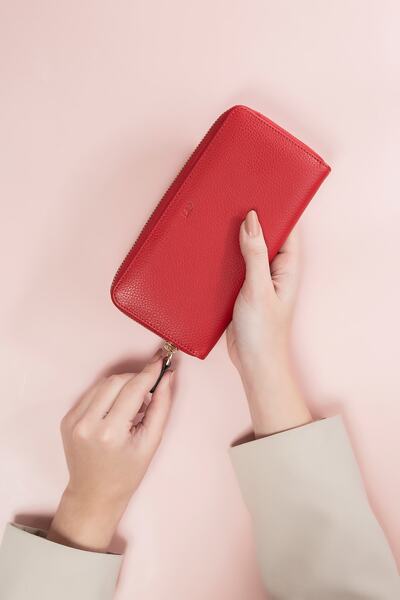 Leather Paper Red Leather Wallet with Rectangle Design