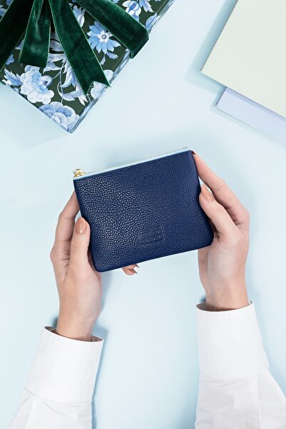 Leather Paper Mavi Deri Mini Cüzdan
