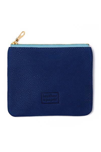 Leather Paper Mavi Deri Mini Cüzdan