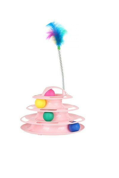 Glipet Tower Of Tracks 4 Layers Furry Round Cat Toy 24 X 13 Cm Pink