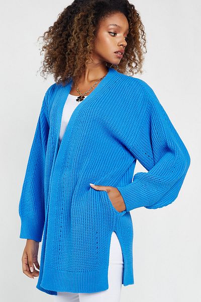 Hopoi Cardigan de buzunar tricot albastru