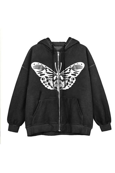 Köstebek Φούτερ Harajuku Skeleton Moth Unisex με κουκούλα