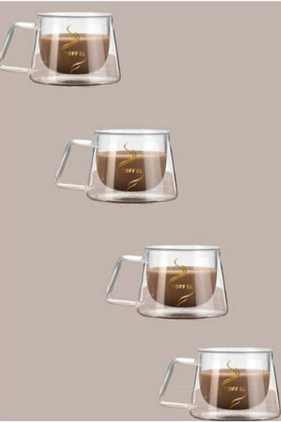 entarzlife 4 Pieces Double Walled Glass Mug Home Office Cup 200 ml Double Wall Thermal Insulated Glass Cup with Handle
