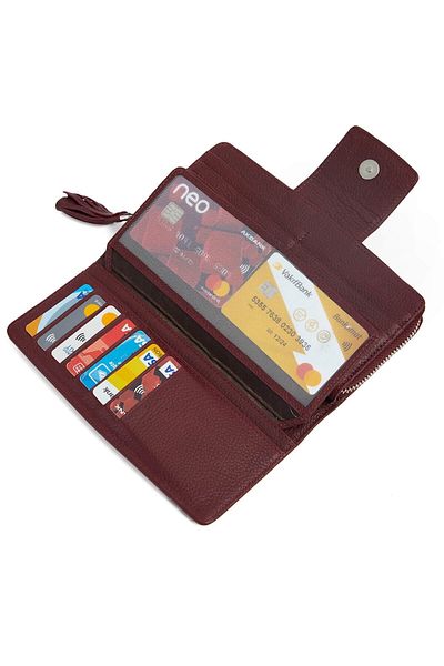 Deriza Prage Genuine Leather Women's Wallet Claret Red