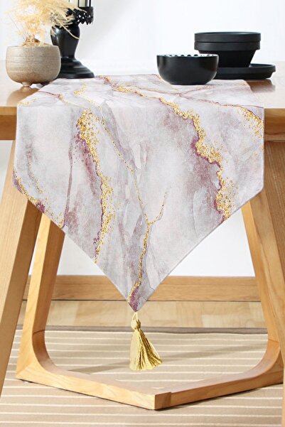 Nish & Royal Gold Gilded Striped Marble Patterned Decorative Runner