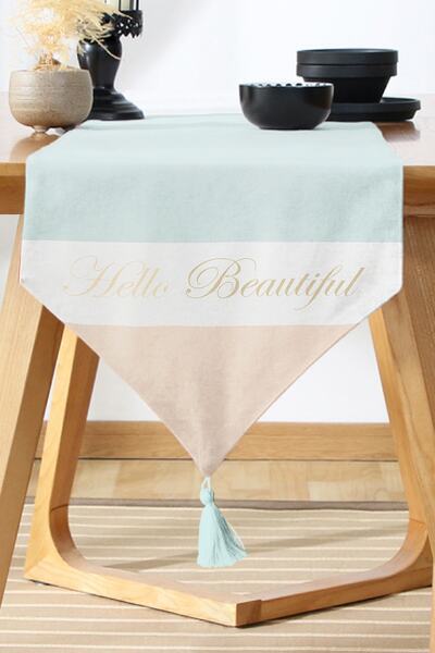 Nish & Royal Hello Beautiful Mint Green & Tan Digital Printed Modern Runner