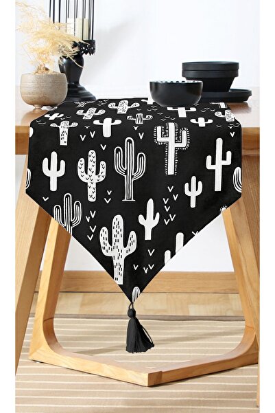 Nish & Royal Black and White Cactus Digital Printed Decorative Runner