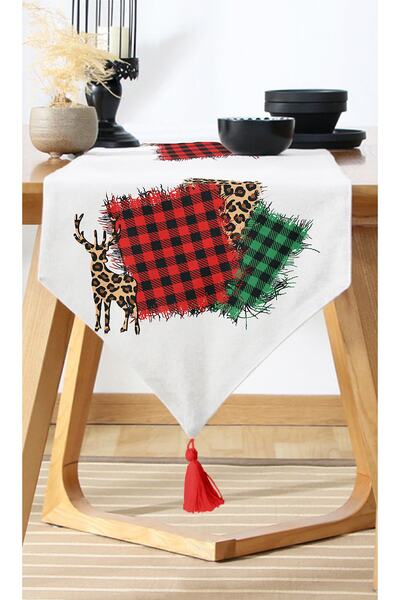 Nish & Royal Digital Printed Modern Runner with Plaid Fabric Pattern on White...