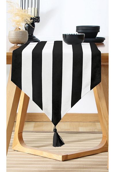Nish & Royal Black and White Striped Decorative Runner