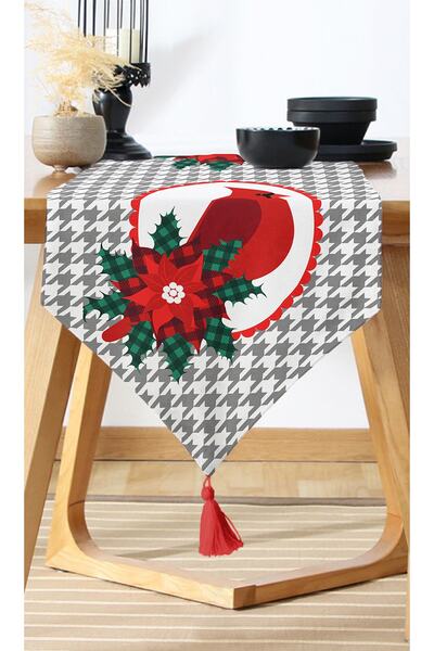 Nish & Royal Digital Printed Modern Runner with Gray Plaid Background & Red B...
