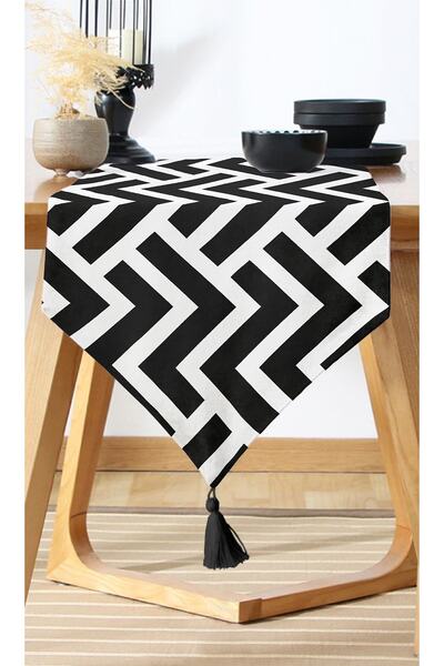 Nish & Royal Black and White Geometric Patterned Runner