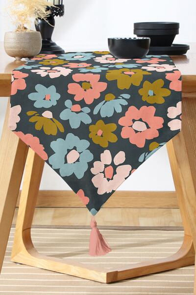 Nish & Royal Digital Printed Modern Runner with Colorful Flower Pattern on Bl...