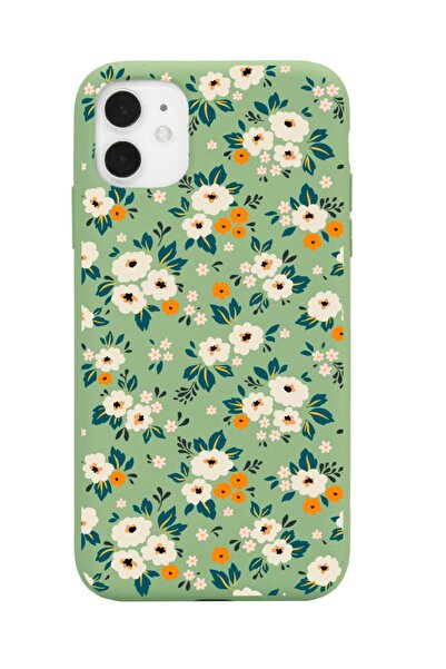 Spoyi Iphone 11 Uyumlu Çiçek Bahçesi Tasarımlı Yeşil Lansman Telefon Kılıfı