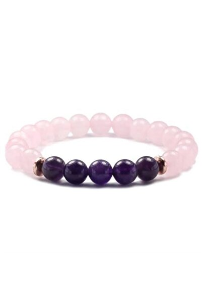Generic Brand Amethyst - Pink Quartz Natural Stone Bracelet 8 Mm