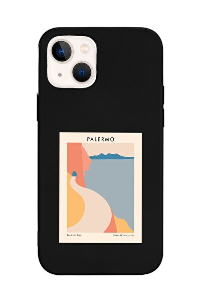 Spoyi Iphone 13 Uyumlu Palermo Tasarımlı Siyah Lansman Telefon Kılıfı