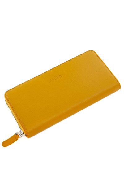 Deriza Nina Hakiki Kadın Deri Cüzdan Hardal