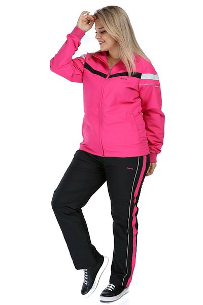 Fantasy Pink Women's Half Turtleneck Zippered Plus Size Tracksuit Set Edy958p