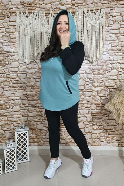 sinemisxxl Hooded Plus Size Green Black Suit