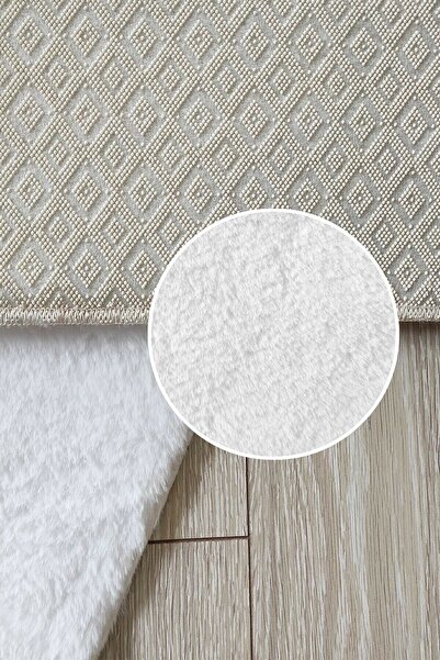 SERİA HALI Oval Yumuşak Peluş Post Yıkanabilir Kaymaz Taban Tavşan Tüyü Halı Yolluk En 60 Cm
