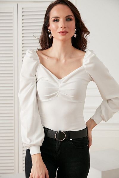 HAKKE Lycra-Bluse mit gerafftem Vorderärmeldetail