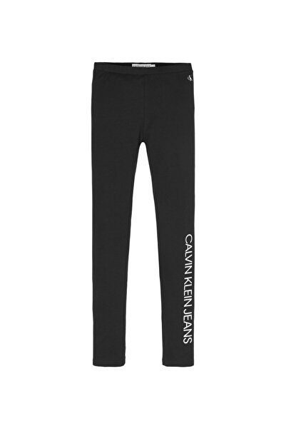 Calvin Klein Logo Legging Normal Bel Dar Kalıp Düz Siyah Kız Çocuk Tayt