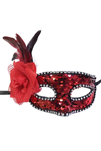 Homelux Marka: Samur Kırmızı Renk Yandan Tüylü Pullu Yılbaşı Parti Maskesi Kategori: Parti Gözlüğü & Maske