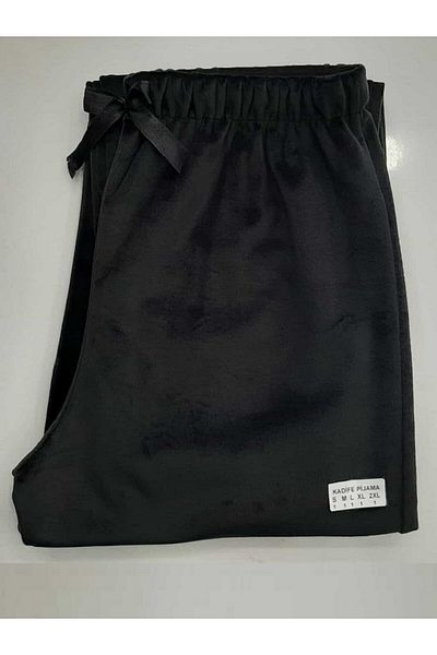 Made By me Pantaloni negri din catifea franceză de damă, potriviti pentru pantaloni de pijama