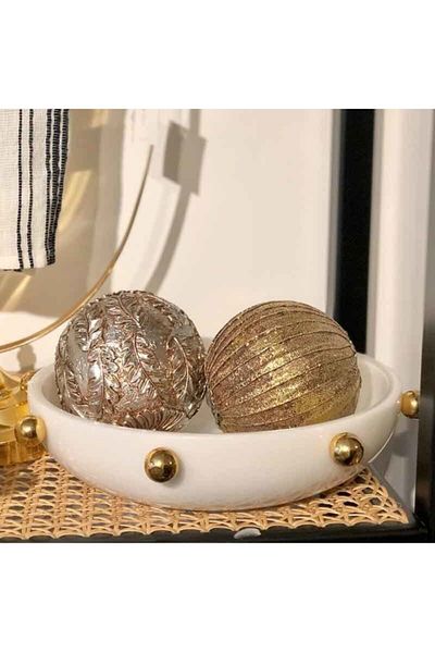 MIARIK DESIGN & DEKORASYON Decorative White Large Marble Bowl with Ball Handle