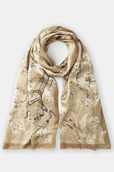Galiga Van Gogh - Almond Beige %100 Ipek Şal 65*185cm 'art On Silk'