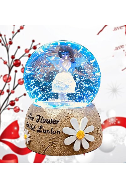 rk tasarım Yılbaşı Hediyesi Papatyalı Kız Işıklı Kar Küresi