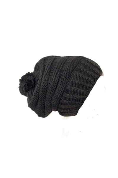 FATELLA Women's Knitted Pattern Pompom Knitwear Black Beret