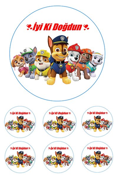 Pasta9 Paw Patrol Yenilebilir Pasta Resmi Pirinç Kağıdından 6-8-10 Kişilik Pa...