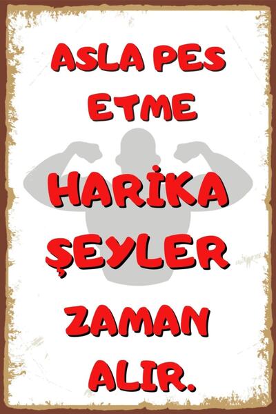 Hayal Poster Asla Pes Etme Motive Edici Duvar Yazıları Retro Ahşap Poster