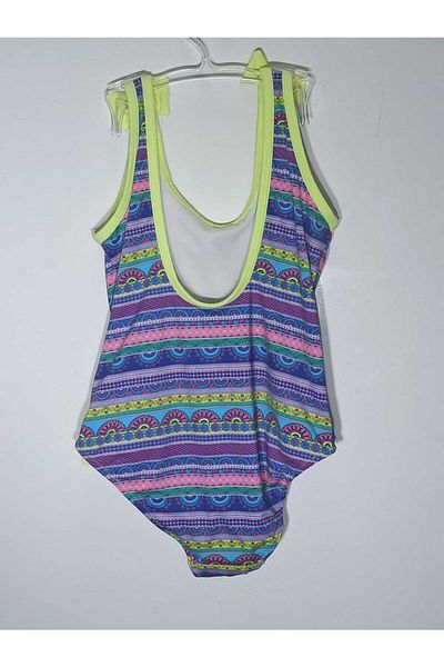 Argento Frill Detailed Patterned Children's Swimsuit
