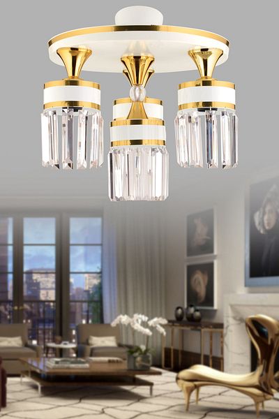 KUZEY AYDINLATMA Asli 4-Piece Profonier White Yellow Gilded Crystal Stone Luxury Modern Chandelier