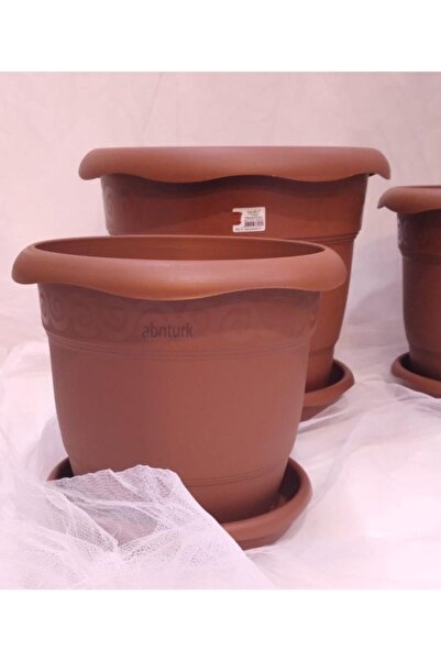 abnturk 1 Adet 5no Ø39x34cm 23 Litre Toprak Rengi Tabaklı Çiçek Saksısı Topra...