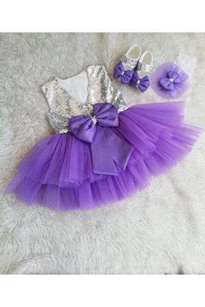 HAYY Gümüş Paletli Mor Tütü Elbise