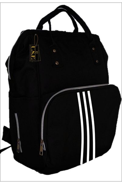 USF Baby Care Bag Mother Baby Care Backpack Black with Vertical Stripes