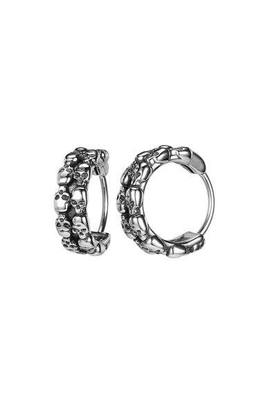 northstarshop Vintage Double Stripe Skull Gothic Snap Hoop 316l Men's Steel Earrings