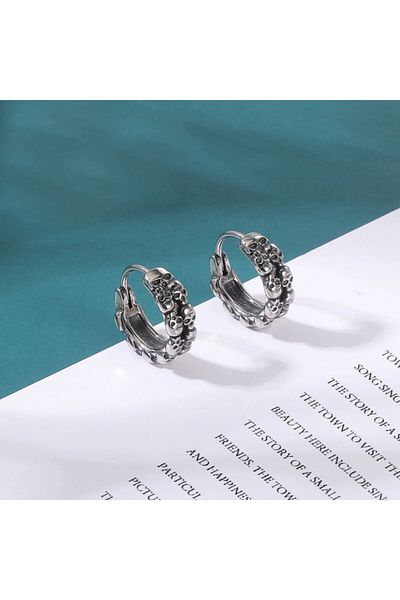 northstarshop Vintage Double Stripe Skull Gothic Snap Hoop 316l Men's Steel Earrings