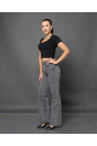 Ramrod Γυναικείο τζιν παντελόνι με φαρδύ πόδι Anthracite Super High Waist Wide Leg τζιν παντελόνι (λύκρα)
