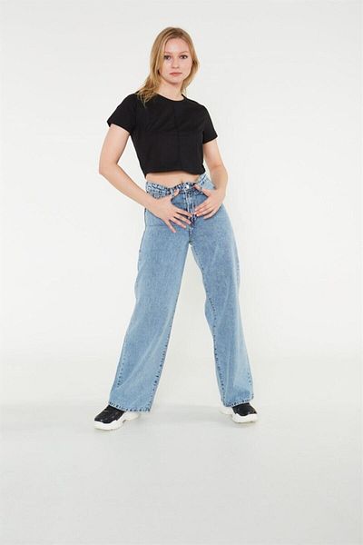 Ramrod Pantaloni de denim cu picioare late pentru femei, cu talie super înaltă, cu picioare largi (lycra)