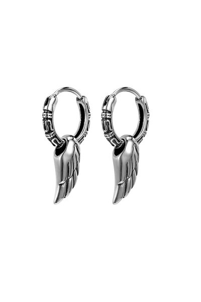 northstarshop Vintage Tribal Design Ring Snap Biker Men's 316l Steel Earrings with Feather Accessories