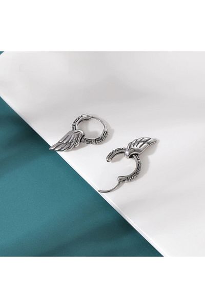 northstarshop Vintage Tribal Design Ring Snap Biker Men's 316l Steel Earrings with Feather Accessories