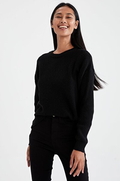 Defacto Kids Pulover de tricotat cu mânecă lungă, negru, de bază, pentru feme...